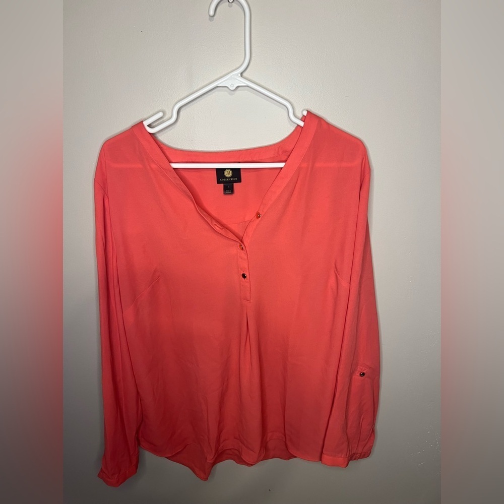 JM‎ Collection Coral Button Front Blouse Long Sleeve Size Large